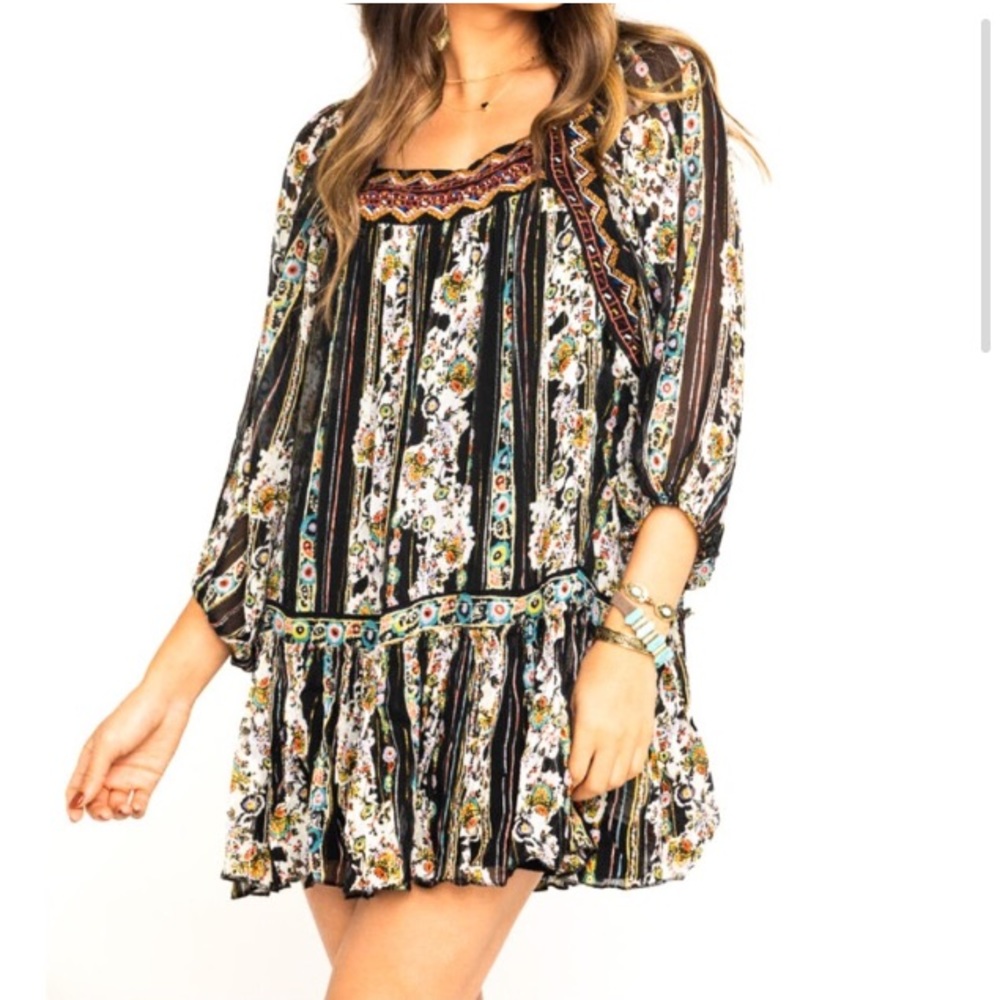 NWT✨$148 Free People Dance Magic Embroidered Sleeve Tunic Dress Black Small - Picture 3 of 10